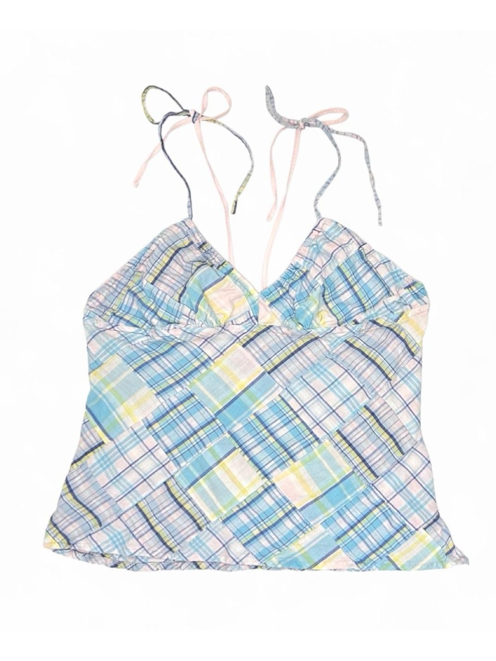 Heart Soul Pastel Plaid Tie-Strap Camisole in Blue, Pink, Yellow, Cream